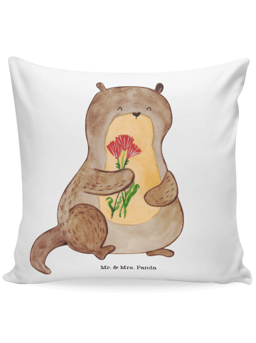 Mr. & Mrs. Panda kissen bedruckt Otter Blumenstrauß ohne Spruch in Weiß