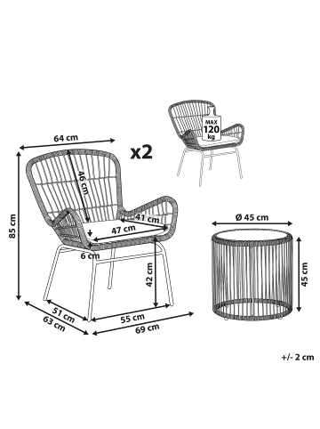Beliani 3-tlg Bistro Set LABICO in /Beige/Schwarz