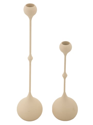 Mauro Ferretti Set aus 2 cremefarbenen und goldfarbenen Kerzenhaltern aus Metall
