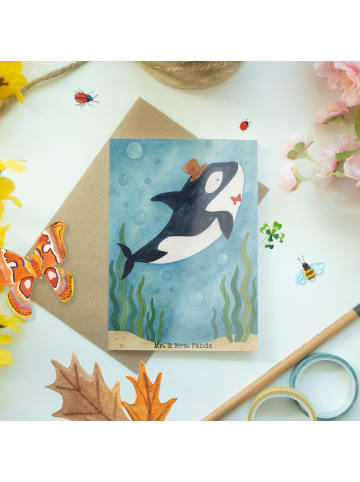 Mr. & Mrs. Panda Glückwunschkarte Orca Zylinder Design ohne Spruch in Weiß