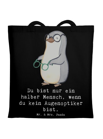 Mr. & Mrs. Panda Tasche Augenoptiker Herz mit Spruch in Schwarz