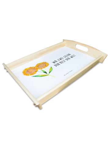Mr. & Mrs. Panda Holztablett Blume Sonnenblume mit Spruch in Weiß