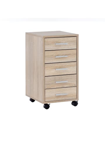 KADIMA DESIGN Schubladenschrank aus Holz: 5 Schubladen auf Rollen, melaminharzbeschichtet in Beige