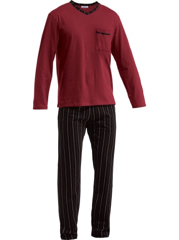 Erwin Müller Single-Jersey Schlafanzug in schwarz/weinrot