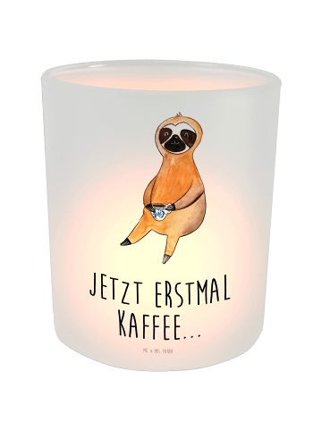 Mr. & Mrs. Panda Glas Teelichthalter Faultier Kaffee mit Spruch in Transparent