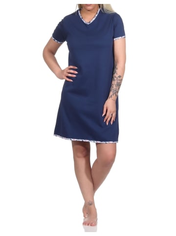 NORMANN Floral Nachthemd Vschnitt kurzes Bigshirt - 74548 in marine