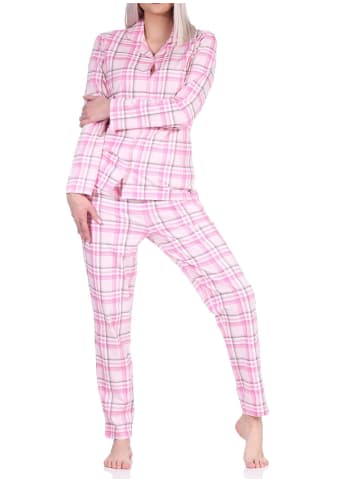 NORMANN Pyjama Single Jersey zum durchknöpfen Karo - 72388 in rosa