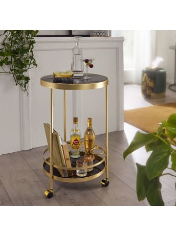KADIMA DESIGN Goldener Servierwagen mit Retro-Charme und schwarzem Sicherheitsglas