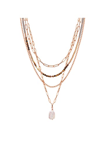 Lulu & Jane Halskette Metall-Legierung Naturstein Süßwasser-Zuchtperle in gelbgold