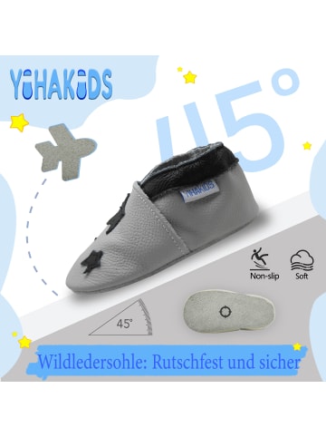 Yalion Leder-Krabbelschuhe "Stern" in Grau