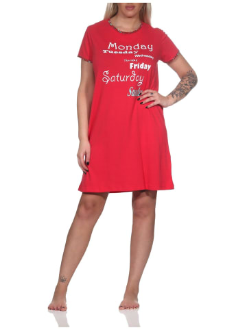 NORMANN Damen Nachthemd kurzarm mit Rundhals und Front-Print - 87861 in rot
