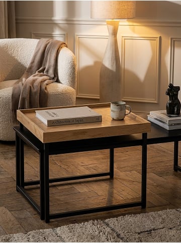KADIMA DESIGN Couchtisch 2er Set Holz / Metall Sofatisch Eckig Eiche Schwarz in Schwarz-Beige