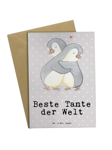 Mr. & Mrs. Panda Grußkarte Pinguin Beste Tante der Welt mit Spruch in Grau Pastell