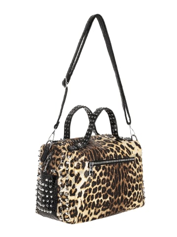 faina Women Satchel in Black Beige Leo