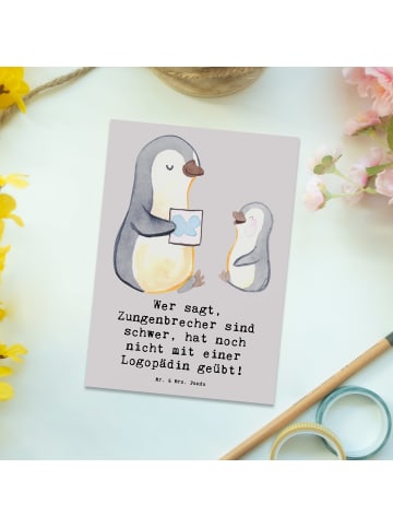 Mr. & Mrs. Panda Fotokarte Training mit Logopädin mit Spruch in Grau Pastell
