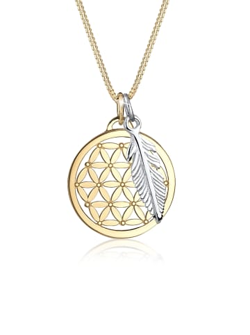 Elli Halskette 925 Rosegold Feder, Bi Color_Tri Color, Lebensblume in Gold