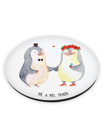 Mr. & Mrs. Panda Rund Magnet Pinguin Heirat ohne Spruch in Weiß