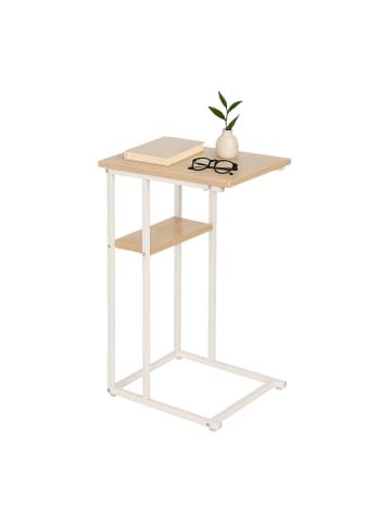 relaxdays Beistelltisch in Hellbraun/Weiß - (B)40 x (H)60 x (T)30 cm