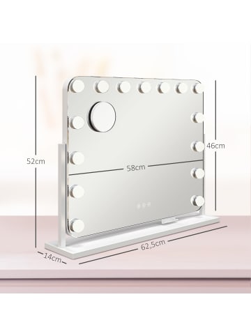 HOMCOM Hollywood Spiegel mit Beleuchtung-62,5L x 14B x 52H cm-Weiß