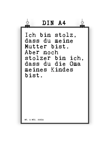 Mr. & Mrs. Panda Wandposter Ich bin stolz, dass... mit Spruch in Weiß