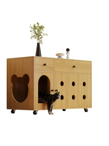 ABRIHOME Katzenkloschrank mit abnehmbare Sandablassplatte in Natur - 100×45×66cm