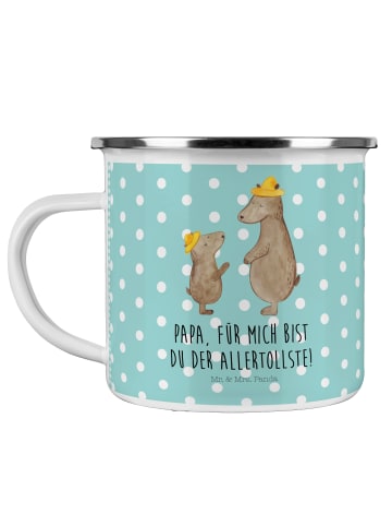 Mr. & Mrs. Panda Camping Emaille Tasse Bären mit Hut mit Spruch in Türkis Pastell