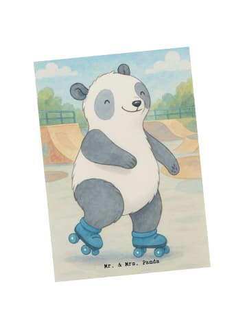 Mr. & Mrs. Panda Postkarte Panda Inliner fahren Design ohne Spruch in Weiß