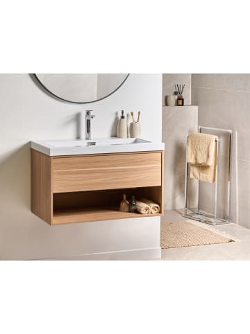Beliani 2-tlg Badezimmerschrank mit Waschbecken BERBICE in Braun/Weiß