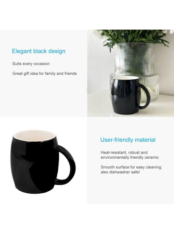 Intirilife Tasse für Tee Kaffee mit Henkel Keramik 400 ml spülmaschinenfest in Schwarz