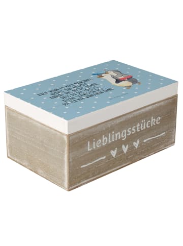 Mr. & Mrs. Panda Holzkiste Pinguin Kleine Schwester mit Spruch in Blau Pastell