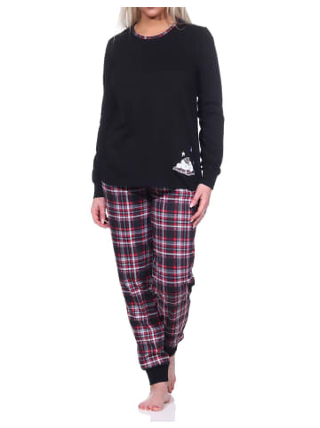 NORMANN Schlafanzug Bündchen Karohose - 75750 in schwarz