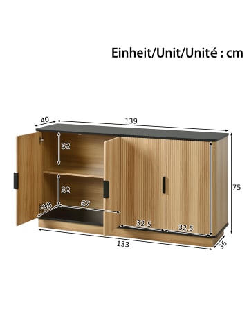 ABRIHOME Sideboard in Holzoptik 4-türig mit vertikaler Riffelung 160x40x80 cm