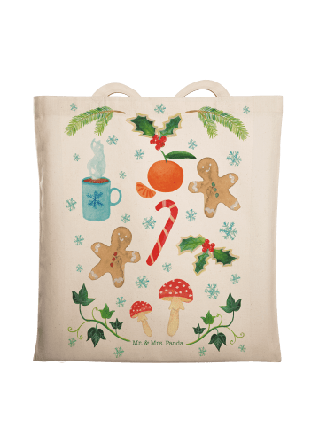 Mr. & Mrs. Panda Stofftragetasche Winter mit Spruch in Creme