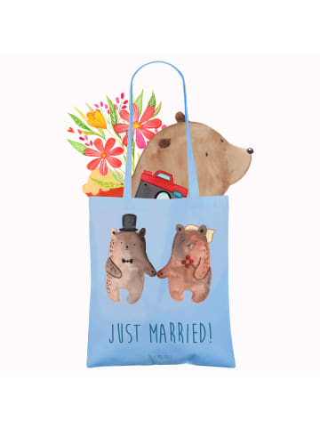 Mr. & Mrs. Panda Tragetasche Bär Heirat mit Spruch in Sky Blue