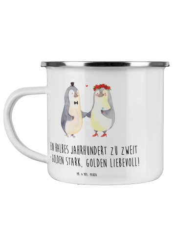Mr. & Mrs. Panda Emaille Tasse 50. Hochzeitstag Goldene Hochzeit... in Weiß