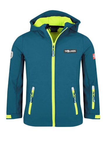 Trollkids Softshell Jacke "Oslofjord" in Petrolblau/Lime