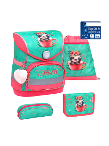 Belmil 4tlg-Set: Schulranzen Cute Sloth in türkis – (H)37 x (B) 30 x (T) 19 cm