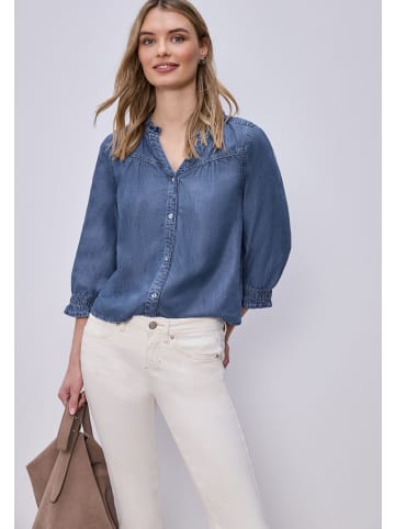 Street One Ruffle Blouse in Soft Mid Blue Washed