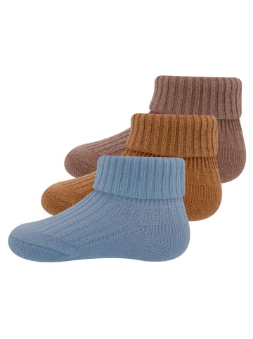 ewers 3er-Set Socken Rippe/Umschlag in fliegerblau-toffee-eichel