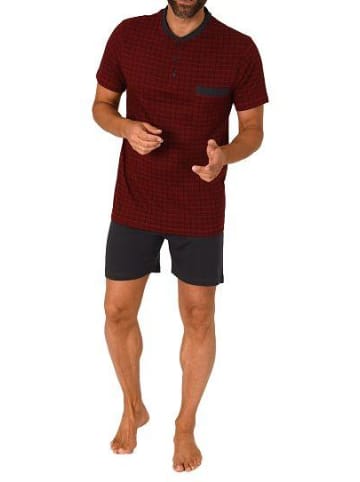 NORMANN Karierte shorty Pyjama Knopfleiste und Brusttasche - 82917 in rot