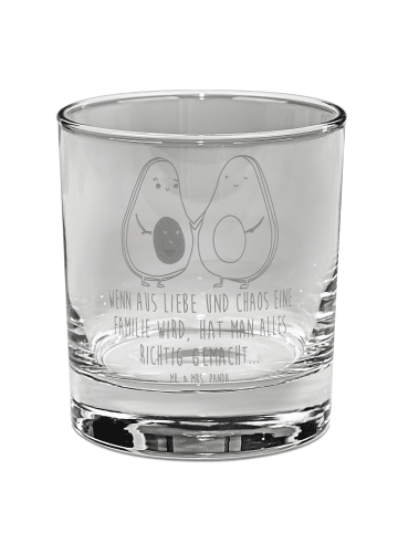 Mr. & Mrs. Panda Whiskey Glas Avocado Pärchen mit Spruch in Transparent