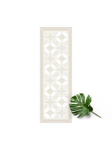 WALLART Vinyl-Teppich - Florales Fliesenmuster Sand mit Bordüre in Creme-Beige