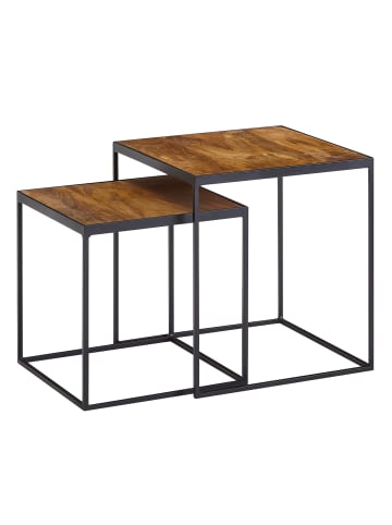 KADIMA DESIGN Wohnzimmertisch 2er Set Massivholz / Metall Beistelltisch