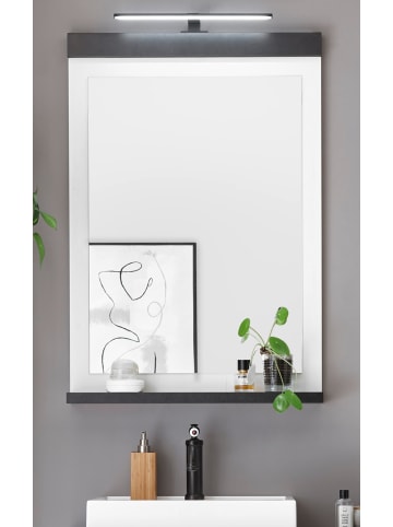 Furn.Design Badspiegel weiß Pinie, anthrazit Landhaus, Wandspiegel mit Ablage 56 cm