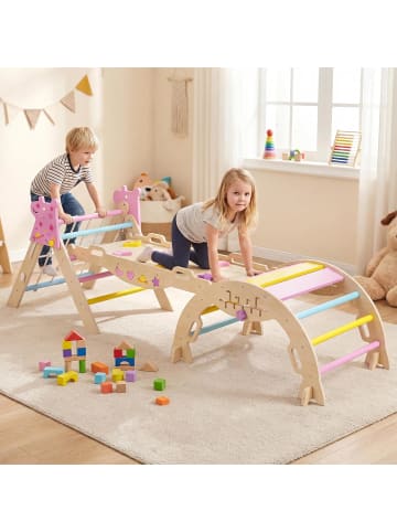 COSTWAY Klettergerüst Indoor 3er Set ab 1 Jahr in Rosa