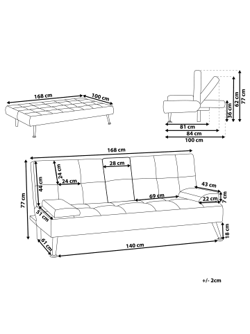 Beliani 3-Sitzer Sofa ROXEN in Grau/Silber - (W) 168 x (H) 76 x (L) 81 cm