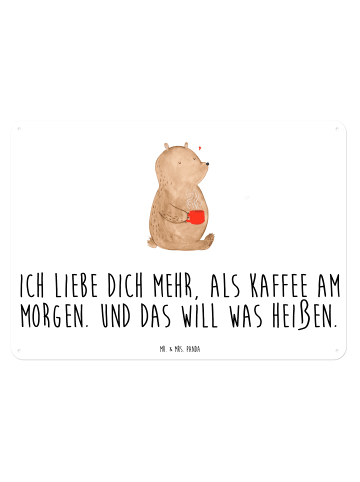 Mr. & Mrs. Panda Blechschild Bär Morgenkaffee mit Spruch in Weiß