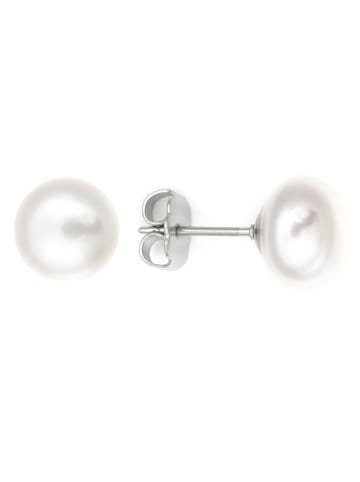 Steel_Art Ohrringe Damen Perlohrstecker 10mm silberfarben poliert in Weiß