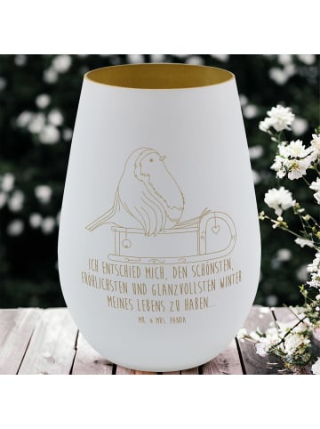 Mr. & Mrs. Panda Outdoor Windlicht Rotkehlchen Schlitten mit Spruch in Weiß