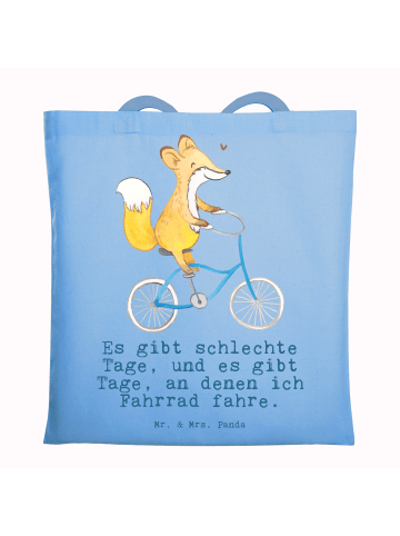 Mr. & Mrs. Panda Tragetasche Fuchs Fahrrad fahren mit Spruch in Sky Blue